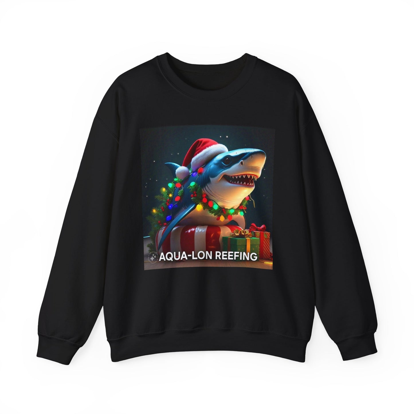 Christmas Shark Sweatshirt – Festive Holiday Shark with Santa Hat & Lights