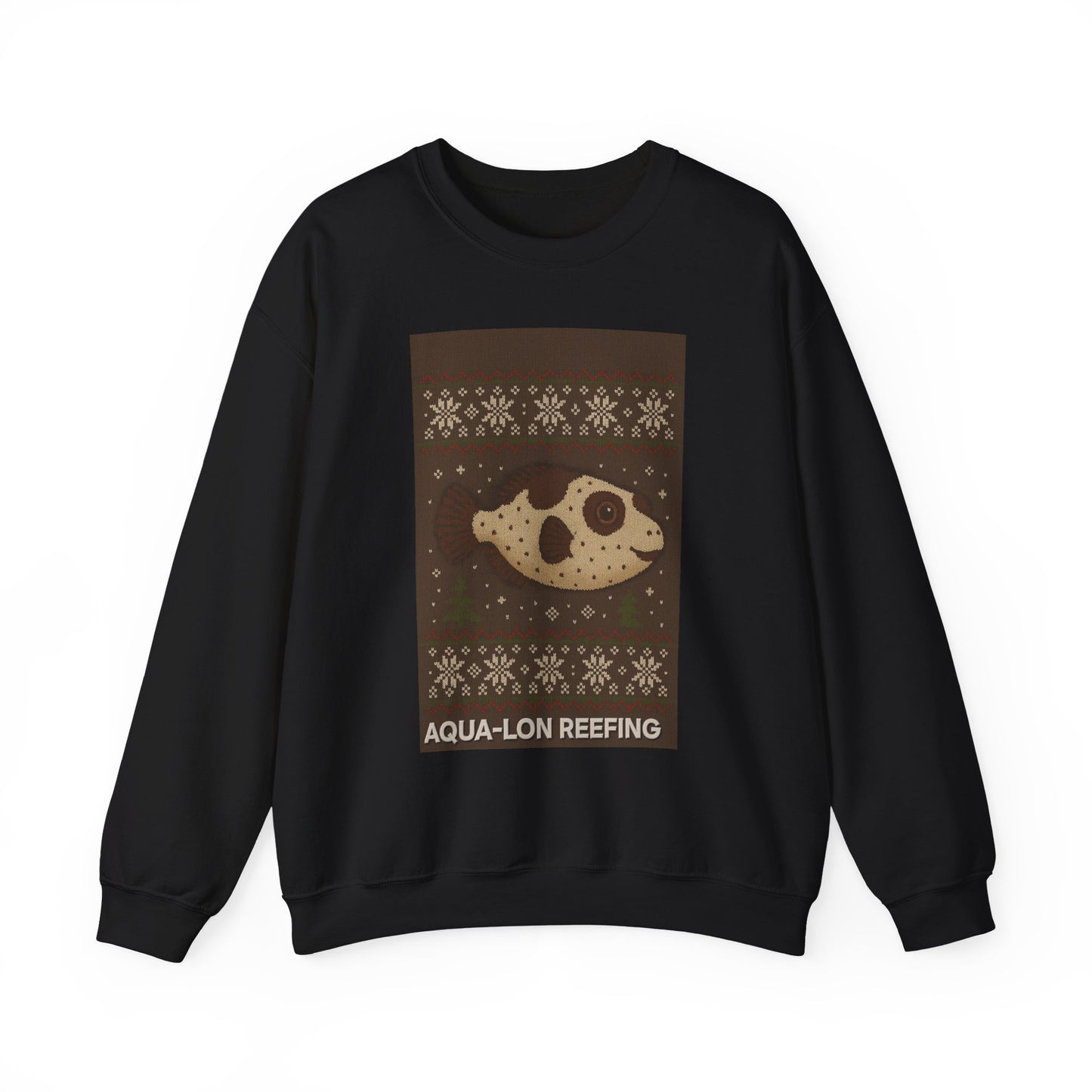Aqua-Lon Reefing Crewneck Sweatshirt — Retro Ocean Pufferfish Holiday Pullover