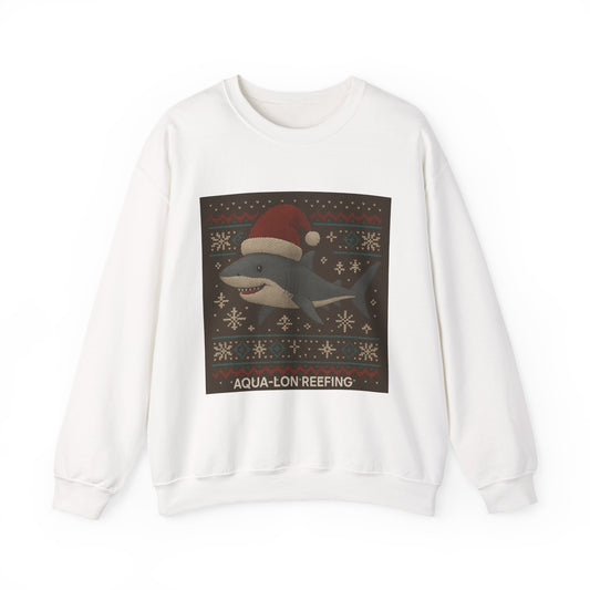 Shark Christmas Crewneck Sweatshirt — 'Aqua-Lon Reefing' Holiday Sweater