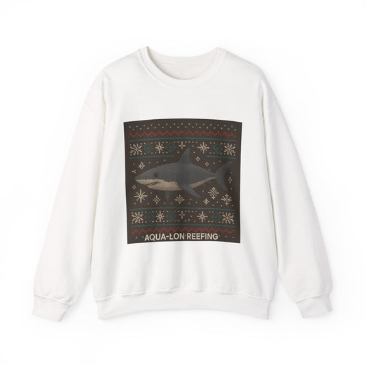 Shark Holiday Sweater Crewneck — "Aqua-Lon Reefing" Graphic Sweatshirt