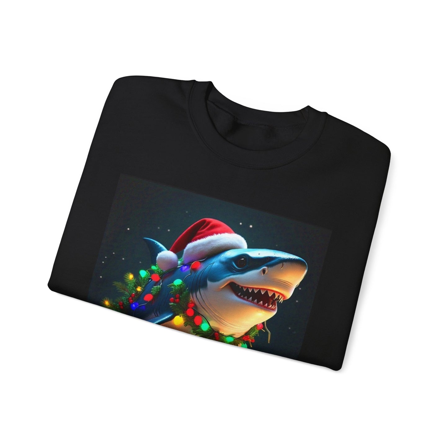 Christmas Shark Sweatshirt – Festive Holiday Shark with Santa Hat & Lights