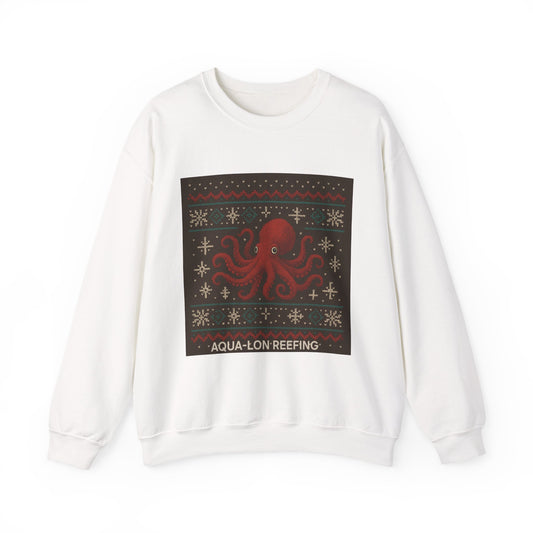 Octopus Ugly Sweater Crewneck Sweatshirt — "Aqua-Lon Reefing" Holiday Sweater